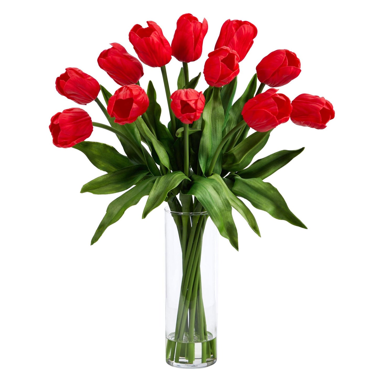 23” Artificial Tulip Arrangement with Cylinder Glass Vase - Rivour Home