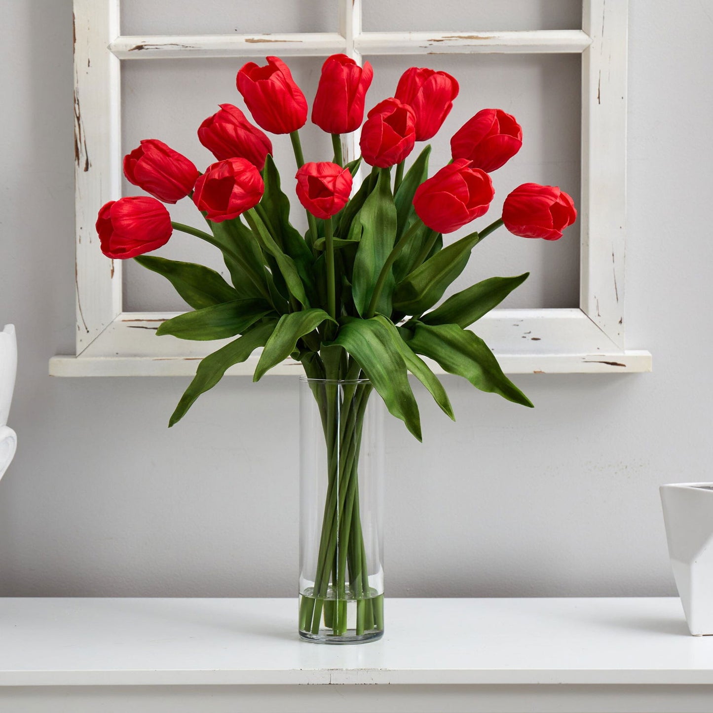 23” Artificial Tulip Arrangement with Cylinder Glass Vase - Rivour Home