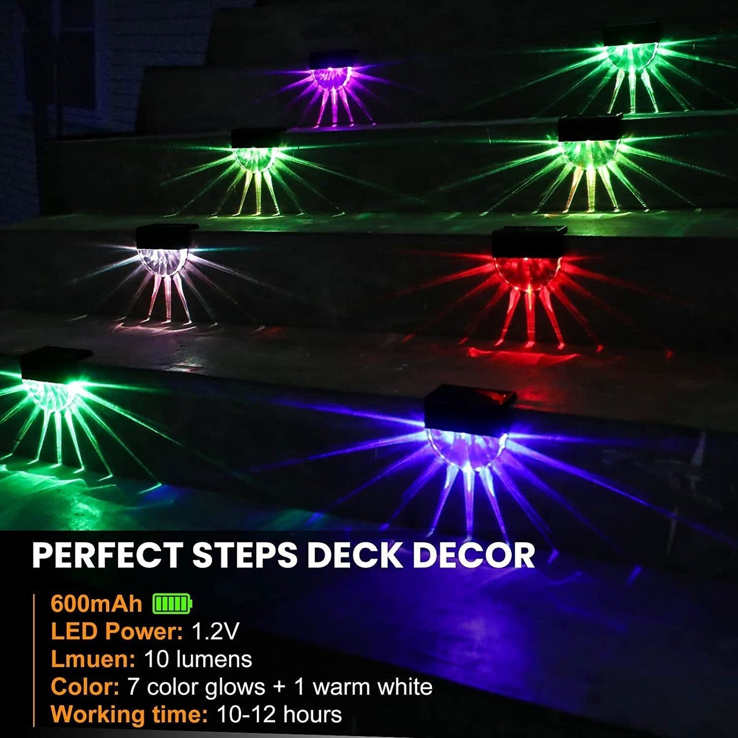 Vibrant Outdoor Solar Deck Lights with Dual Lighting Modes - Set of 6 - Rivour Home