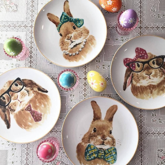 Pier 1 Easter Bunny Salad Plates, Set of 4