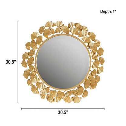 Eden Gold Gingko Leaf Round Wall Mirror 30.5"