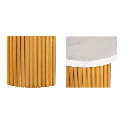 Layana Faux White Marble Console Table with Reeded Wooden Pillar Legs