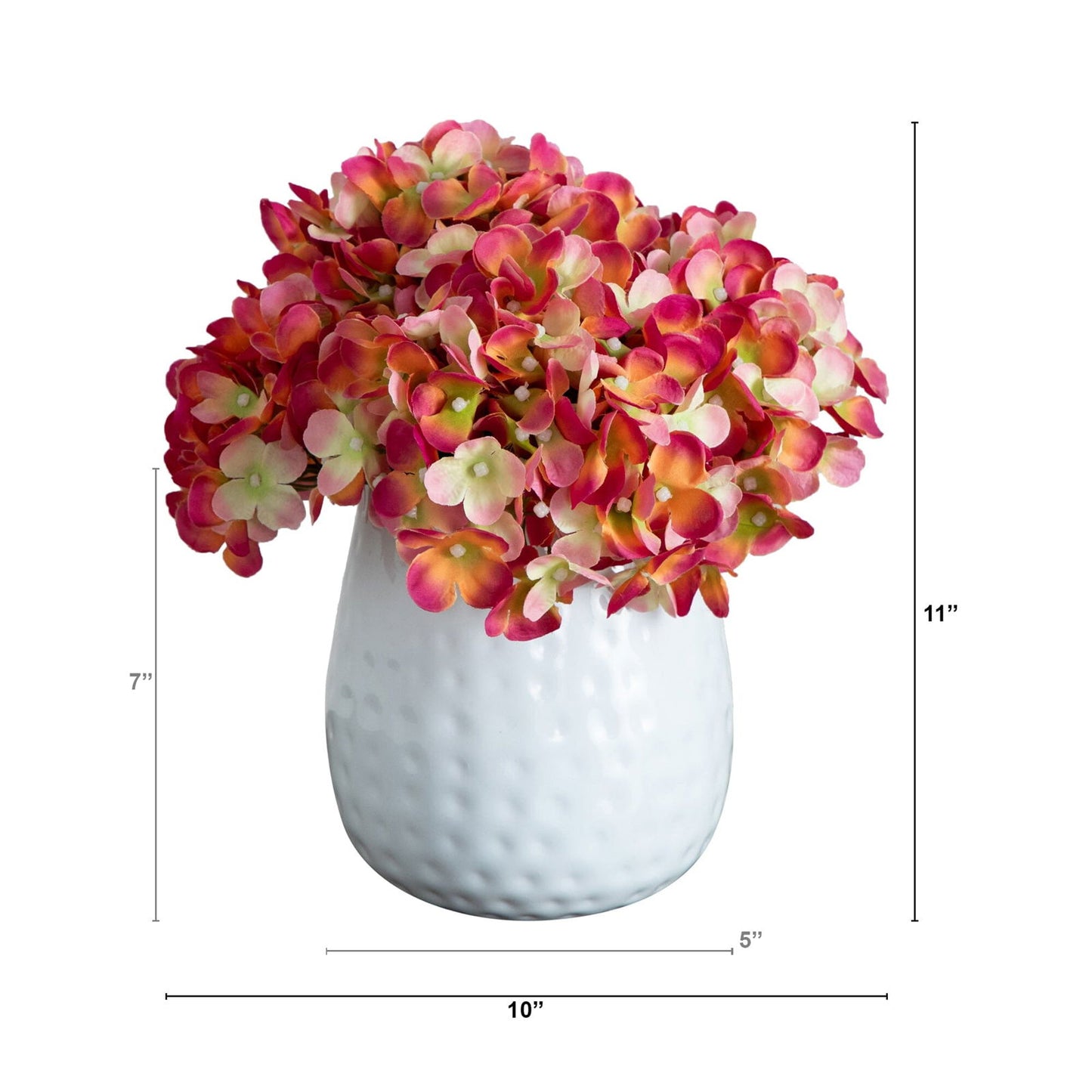11” Artificial Hydrangea Arrangement in White Metal Vase - Rivour Home