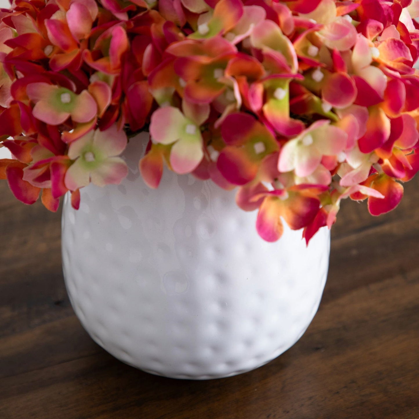 11” Artificial Hydrangea Arrangement in White Metal Vase - Rivour Home