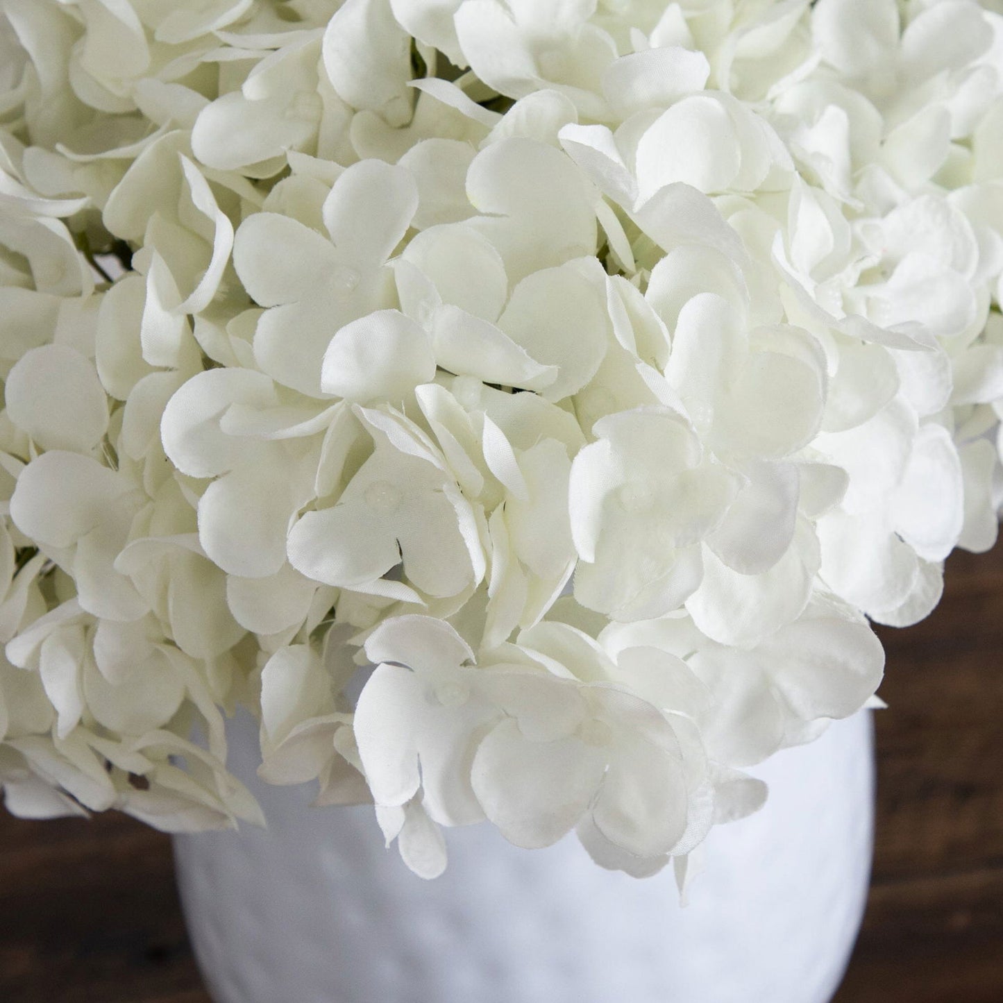 11” Artificial Hydrangea Arrangement in White Metal Vase - Rivour Home