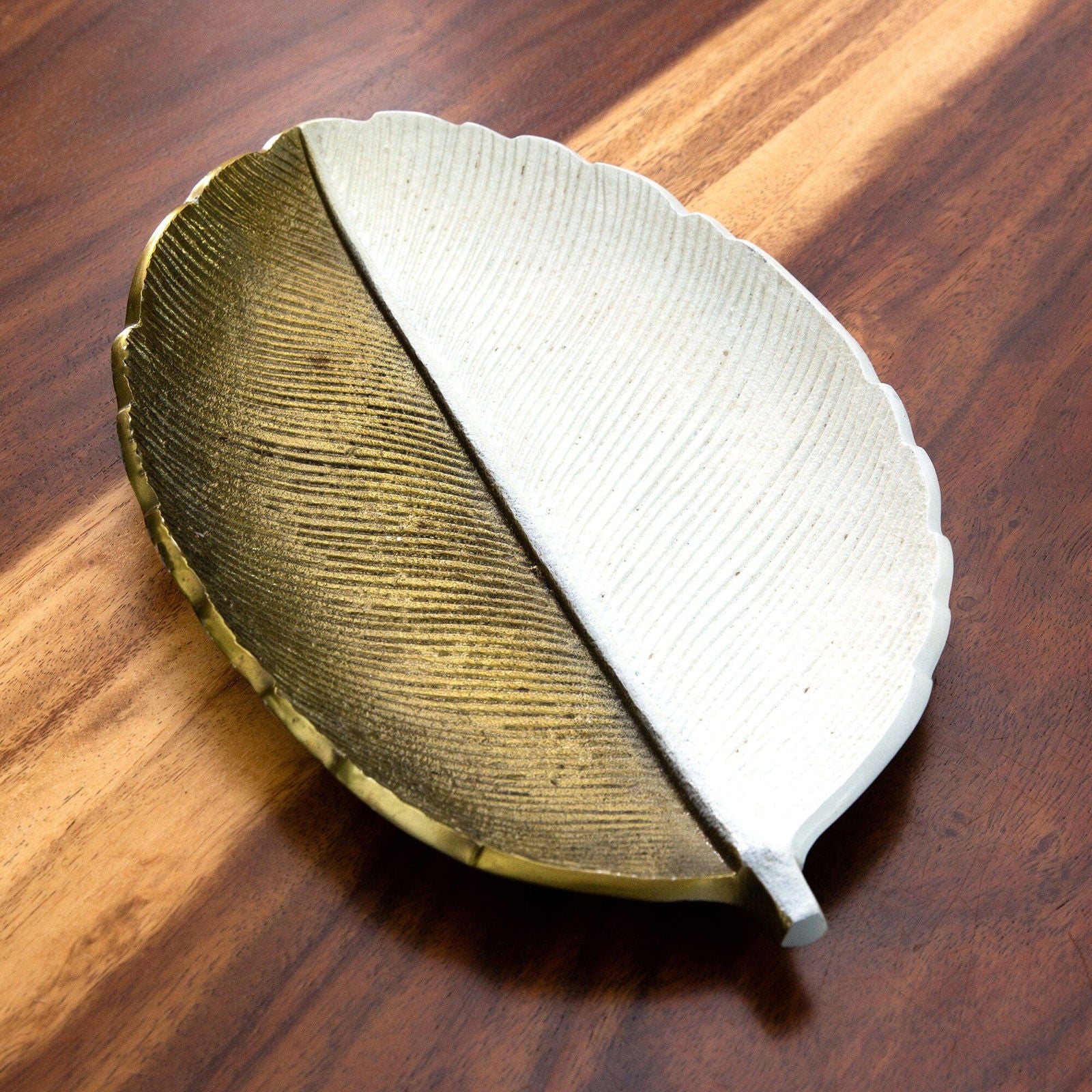 14" Gold and White Leaf Decorative Accent - Rivour Home