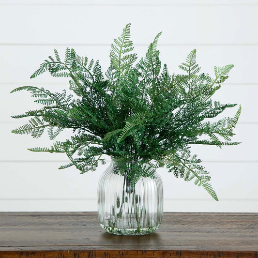 17” Artificial Forest Fern Arrangement in Glass Vase - Rivour Home