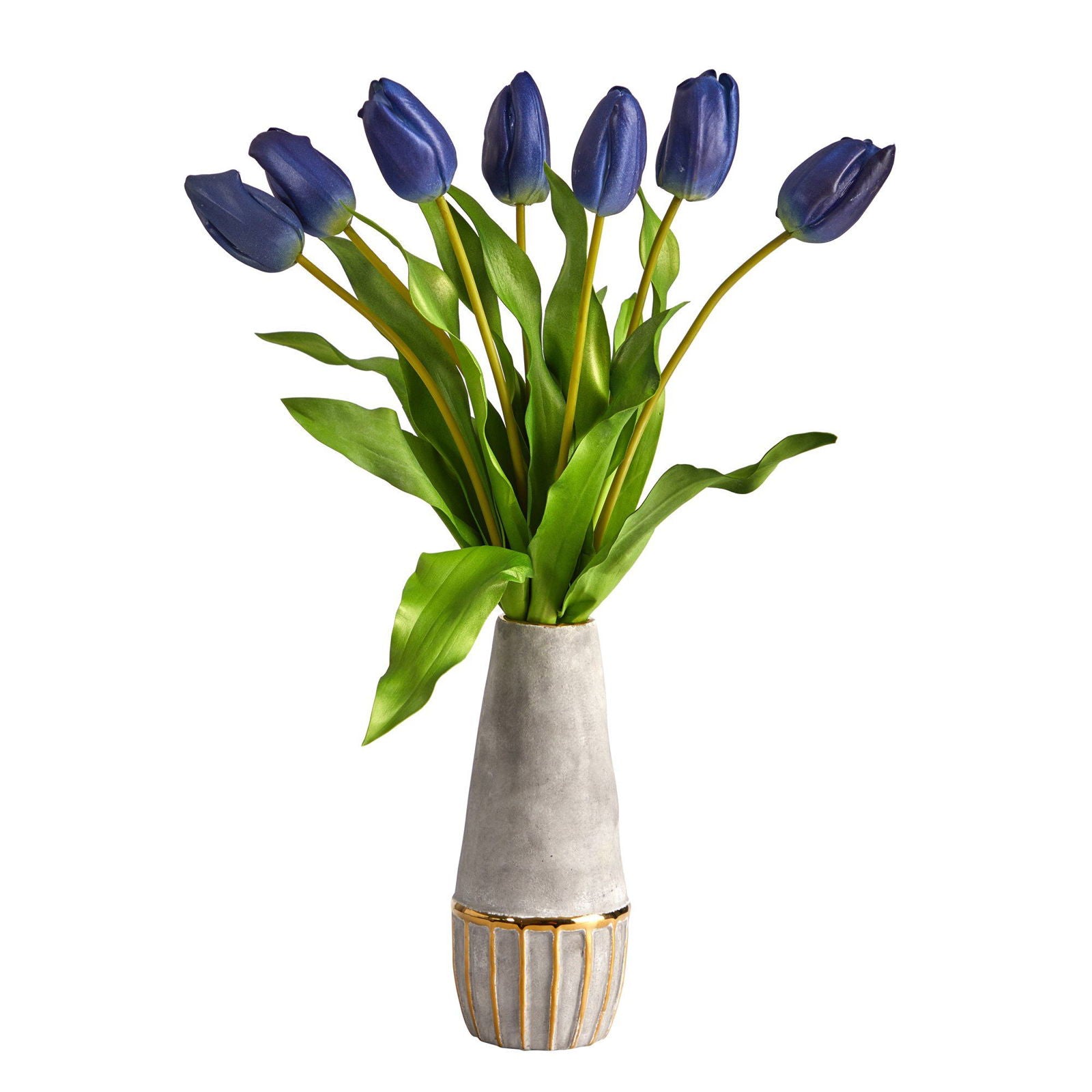 22” Dutch Tulip Artificial Arrangement in Stoneware Vase with Gold Trimming - Rivour Home