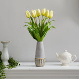 22” Dutch Tulip Artificial Arrangement in Stoneware Vase with Gold Trimming - Rivour Home