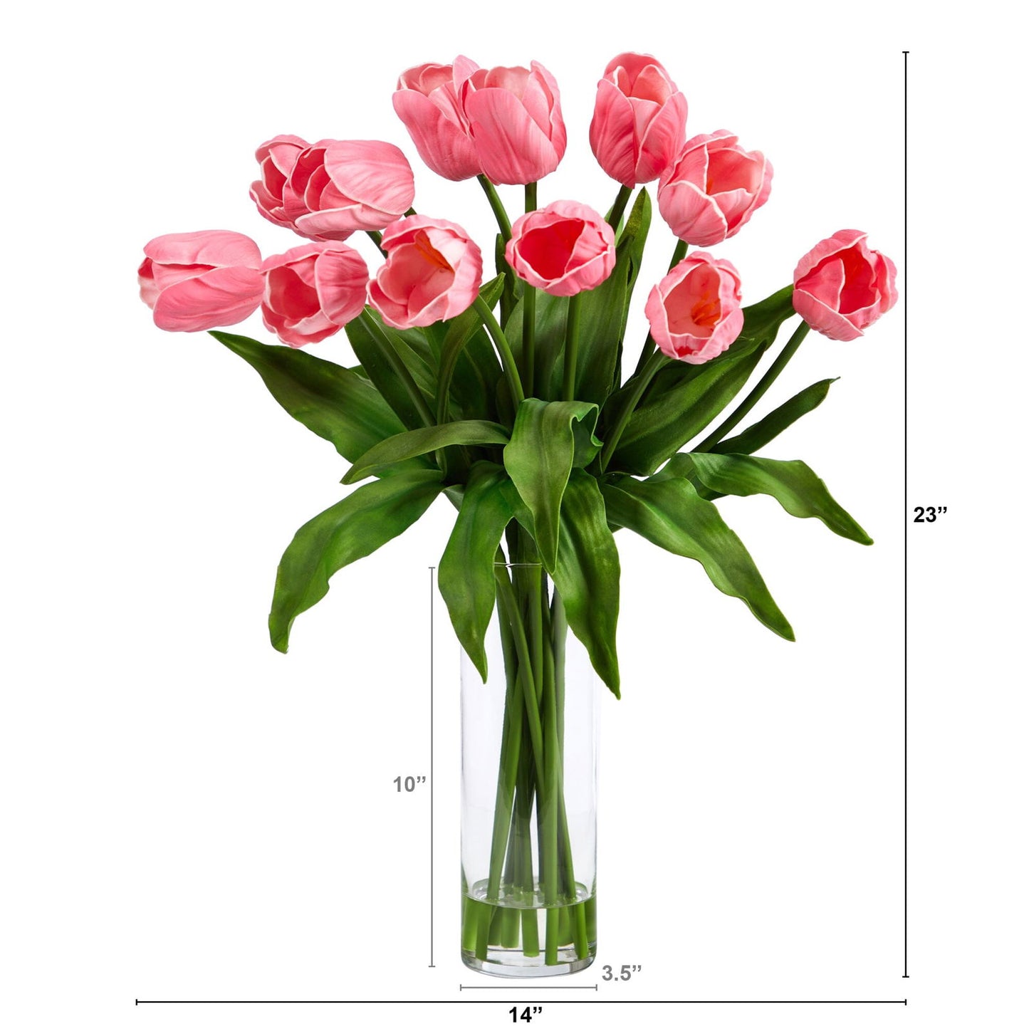 23” Artificial Tulip  Arrangement with Cylinder Glass Vase - Rivour Home