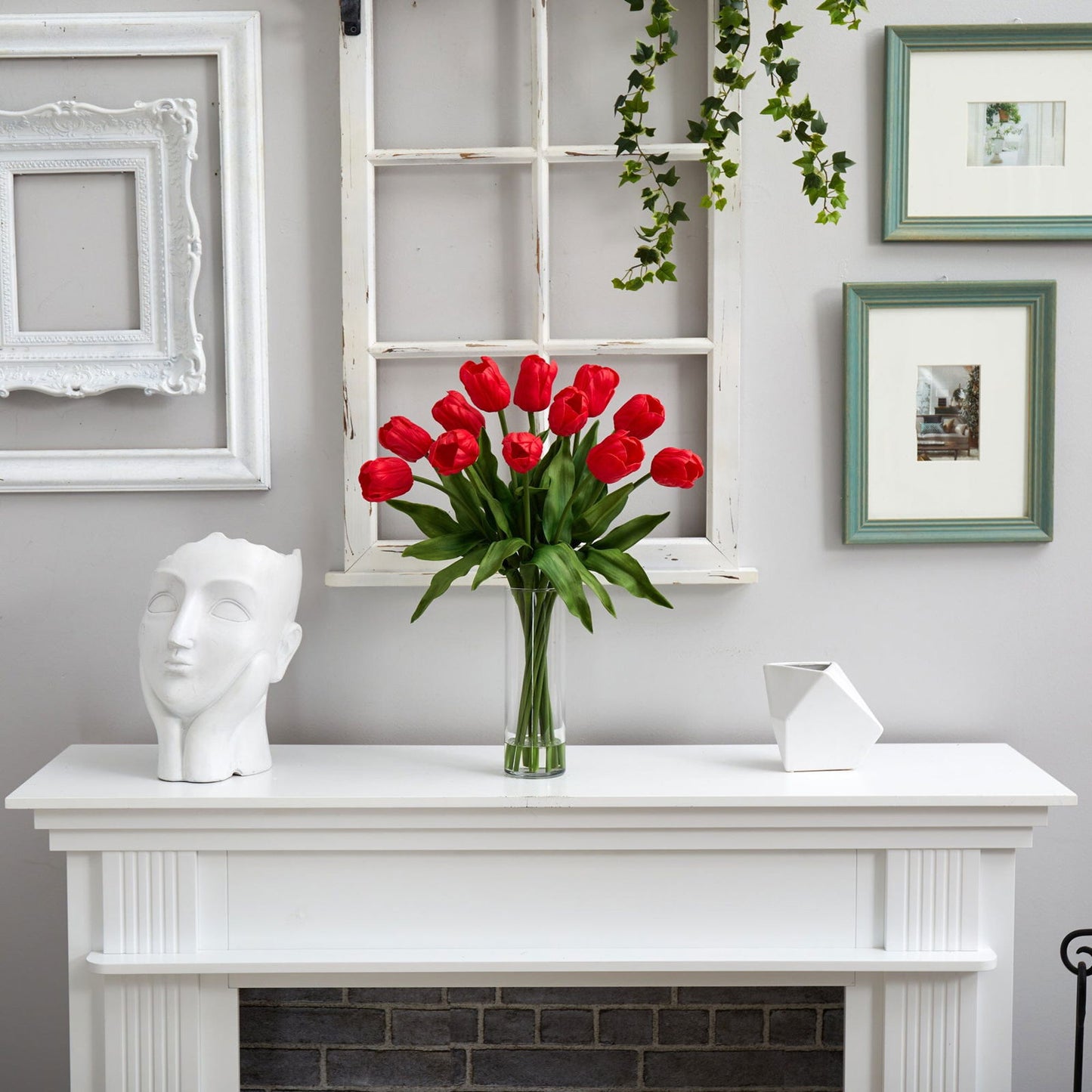 23” Artificial Tulip  Arrangement with Cylinder Glass Vase - Rivour Home