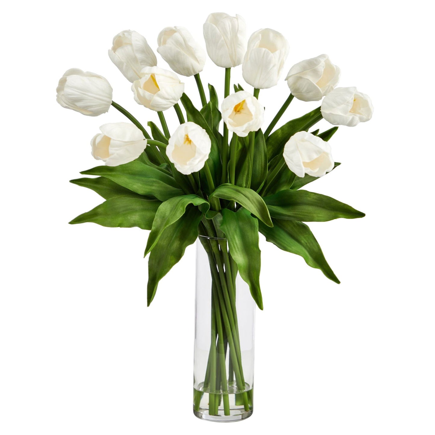 23” Artificial Tulip  Arrangement with Cylinder Glass Vase - Rivour Home