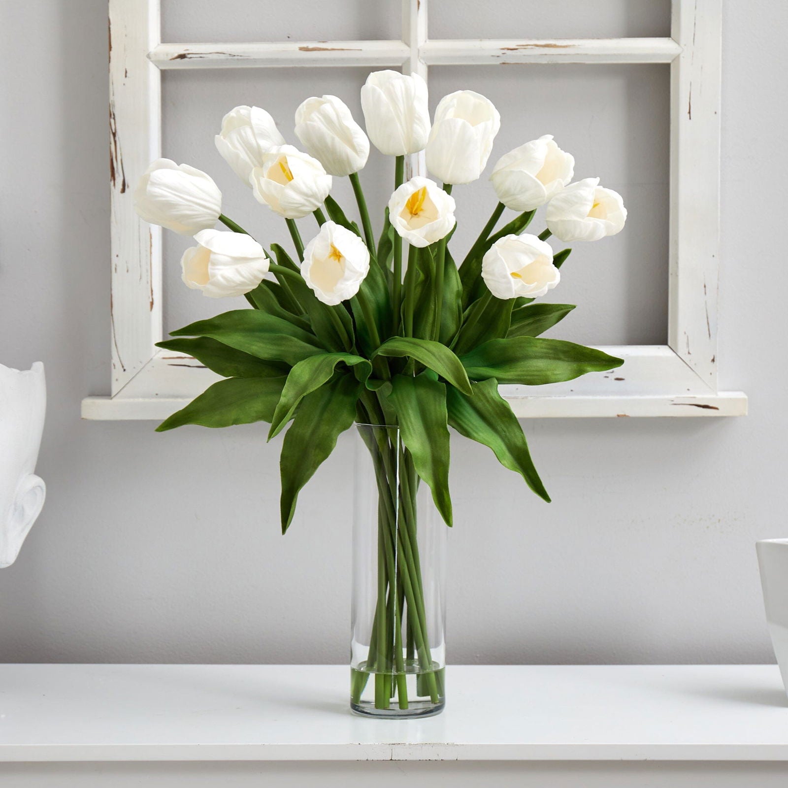 23” Artificial Tulip  Arrangement with Cylinder Glass Vase - Rivour Home