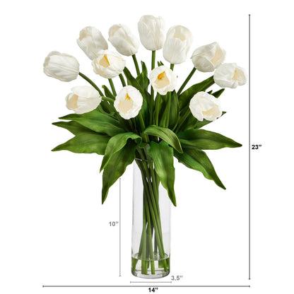 23” Artificial Tulip  Arrangement with Cylinder Glass Vase - Rivour Home
