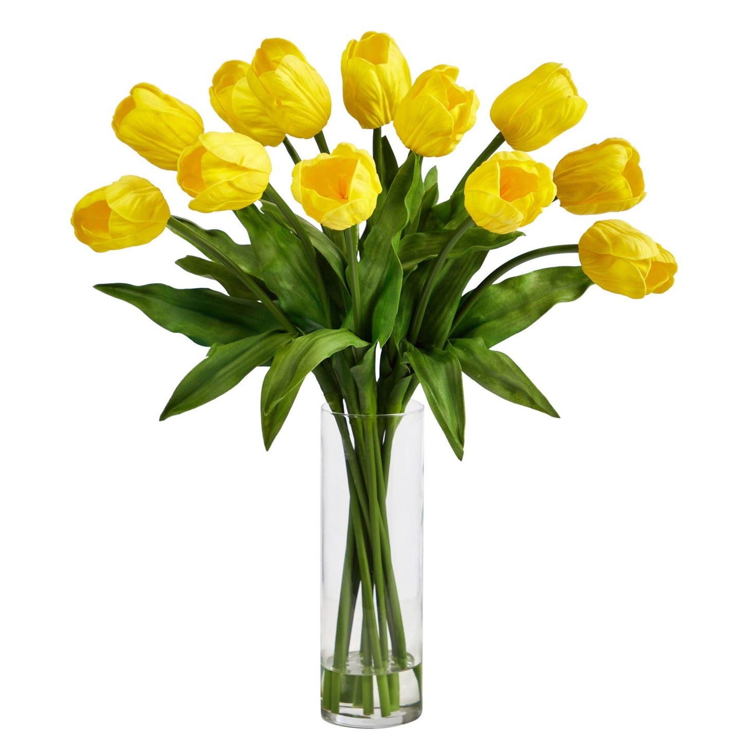 23” Artificial Tulip  Arrangement with Cylinder Glass Vase - Rivour Home