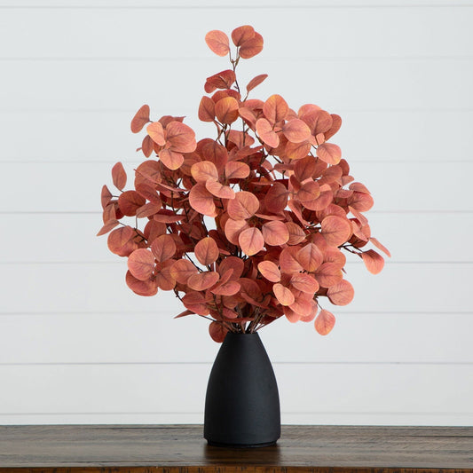 29” Autumn Eucalyptus Artificial Fall Arrangement in Black Vase - Rivour Home