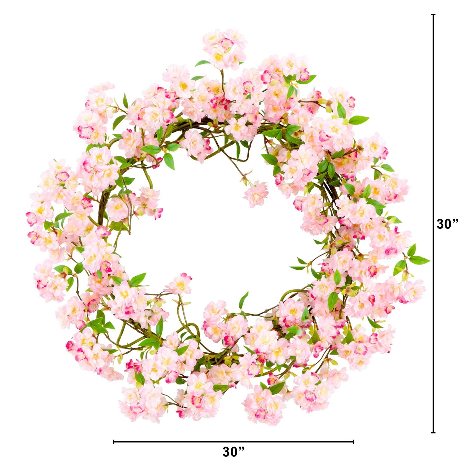 30” Artificial Pink Cherry Blossom Wreath - Rivour Home