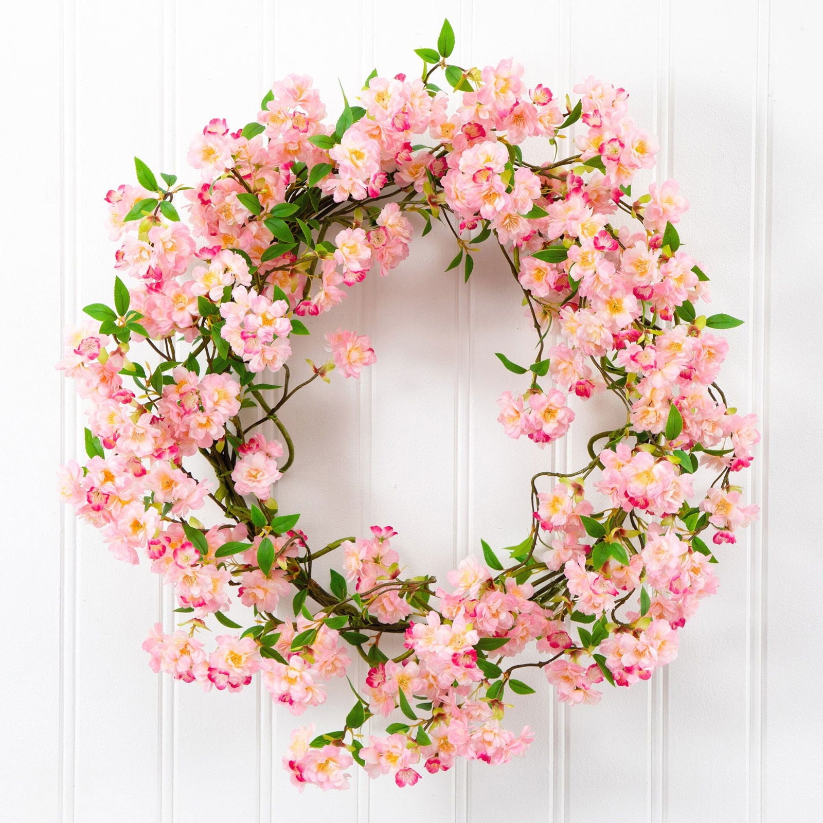 30” Artificial Pink Cherry Blossom Wreath - Rivour Home