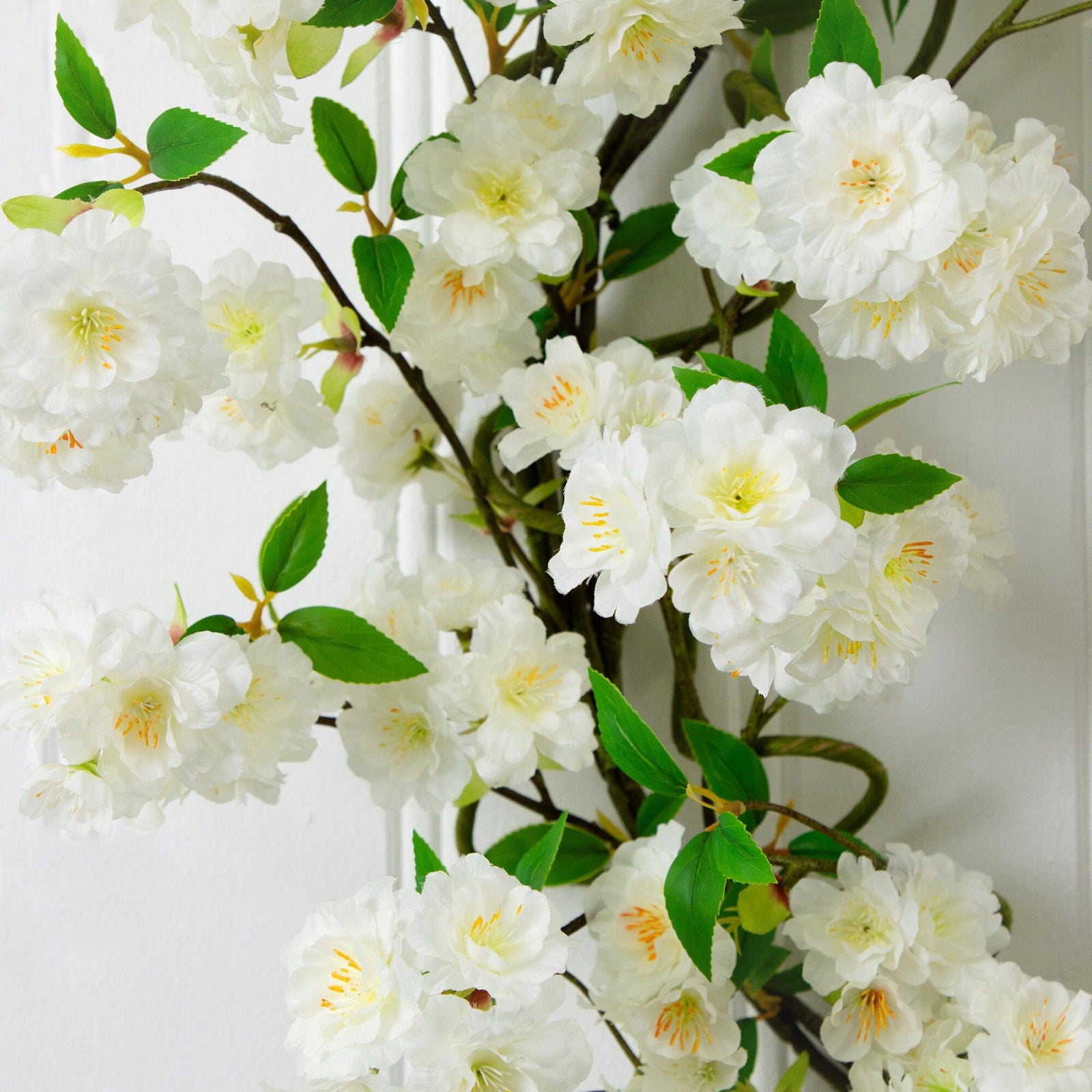 30” Artificial White Cherry Blossom Wreath - Rivour Home