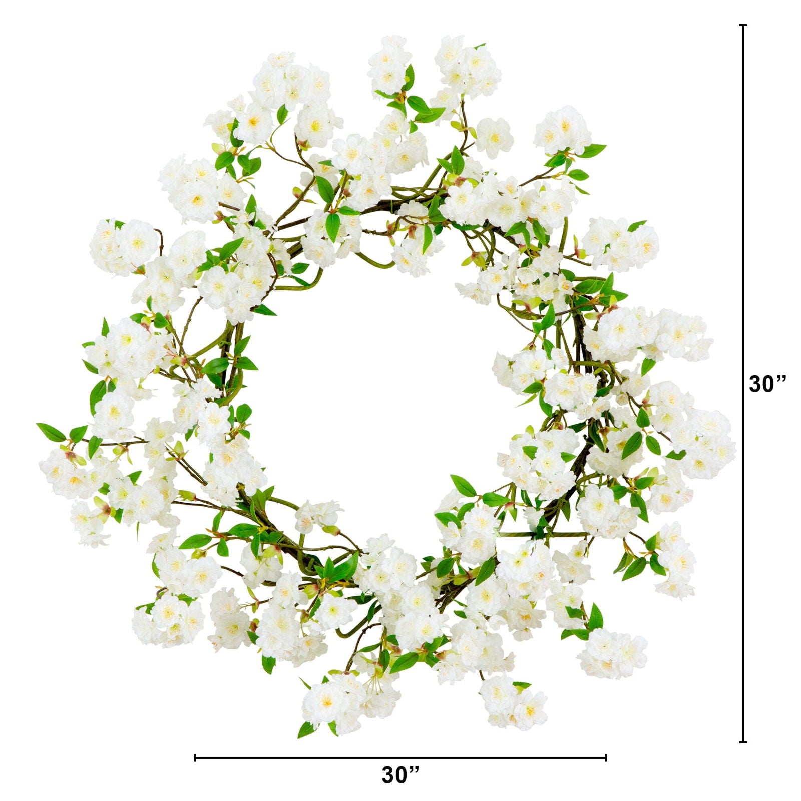 30” Artificial White Cherry Blossom Wreath - Rivour Home