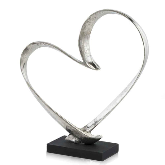 16" Silver And Black Heart Sculpture