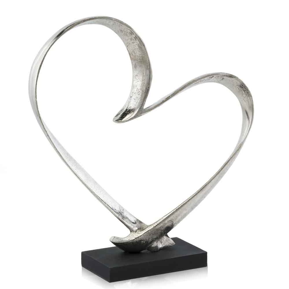 16" Silver And Black Heart Sculpture