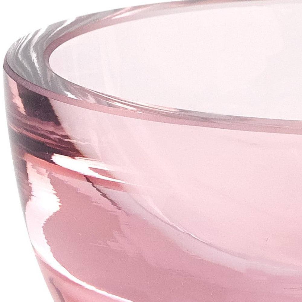 6" Pink Mouth Blown Crystal Thick Walled Bowl