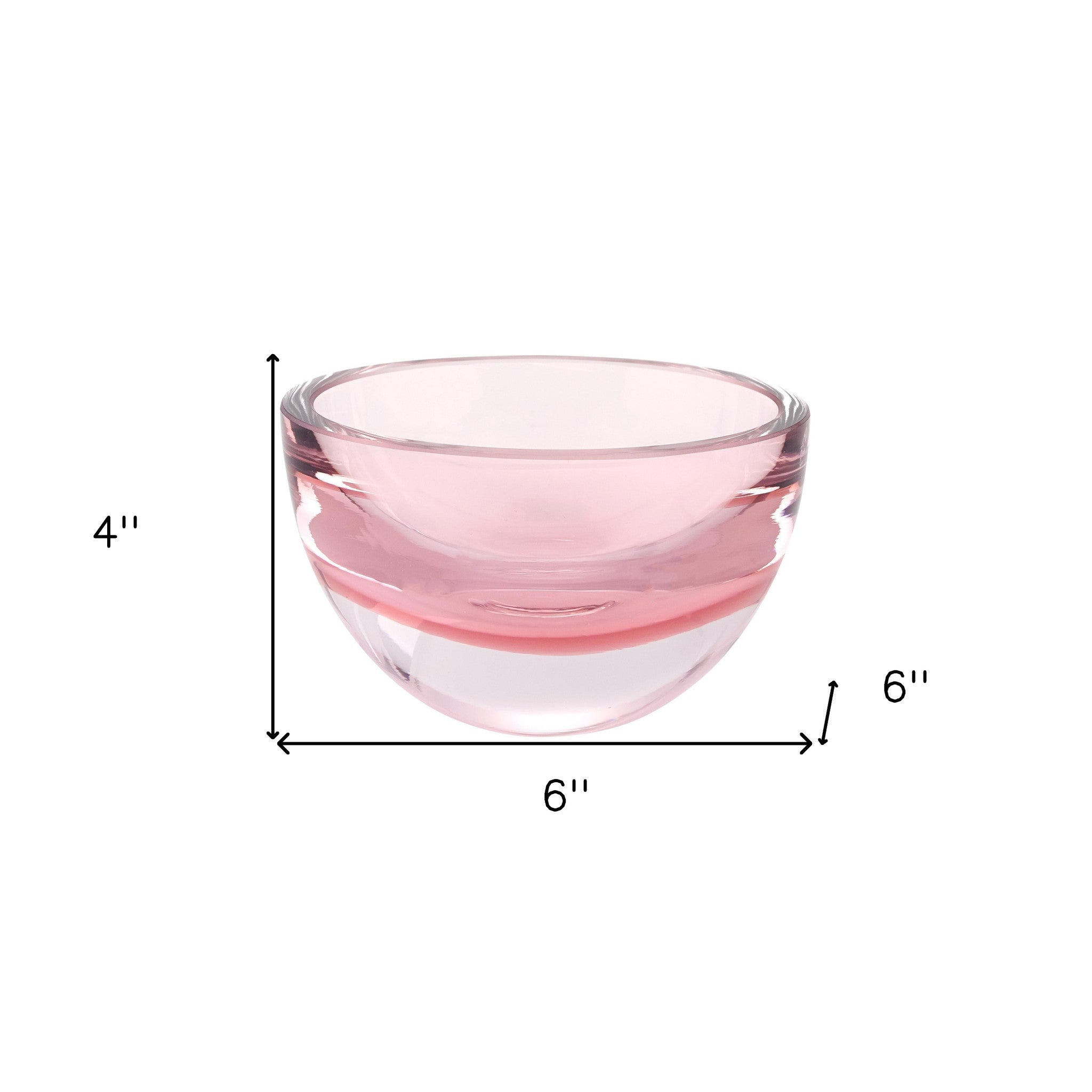 6" Pink Mouth Blown Crystal Thick Walled Bowl