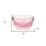 6" Pink Mouth Blown Crystal Thick Walled Bowl