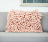 14" X 20" Pale Pink Shaggy Beads Lumbar Throw Pillow