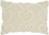 14" X 20" Off White Cotton Heart Pillow