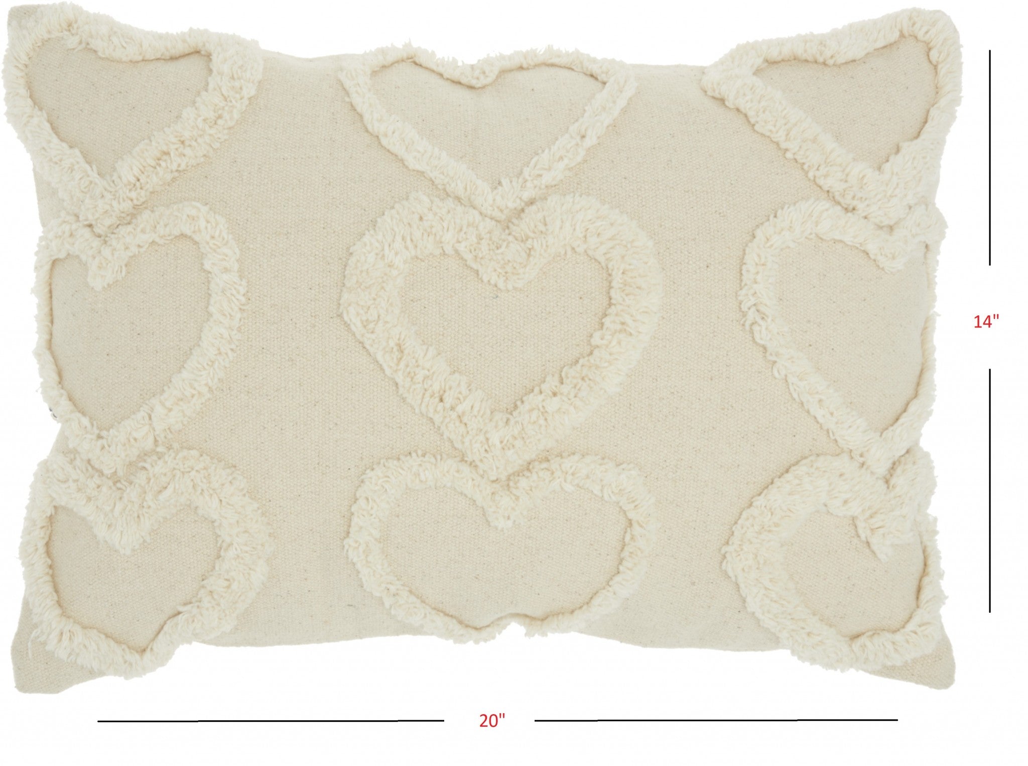 14" X 20" Off White Cotton Heart Pillow