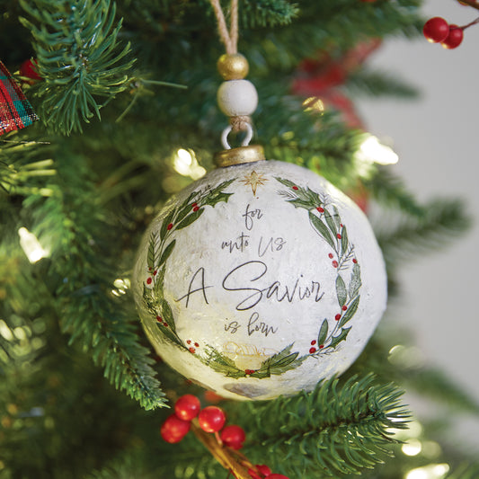 A Savior Is Born Paper Mache Ornament