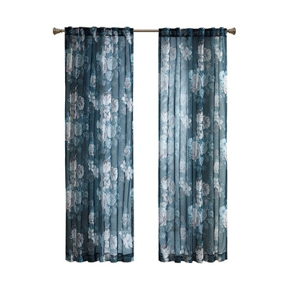 Simone Printed Floral Rod Pocket and Back Tab Voile Sheer Curtain