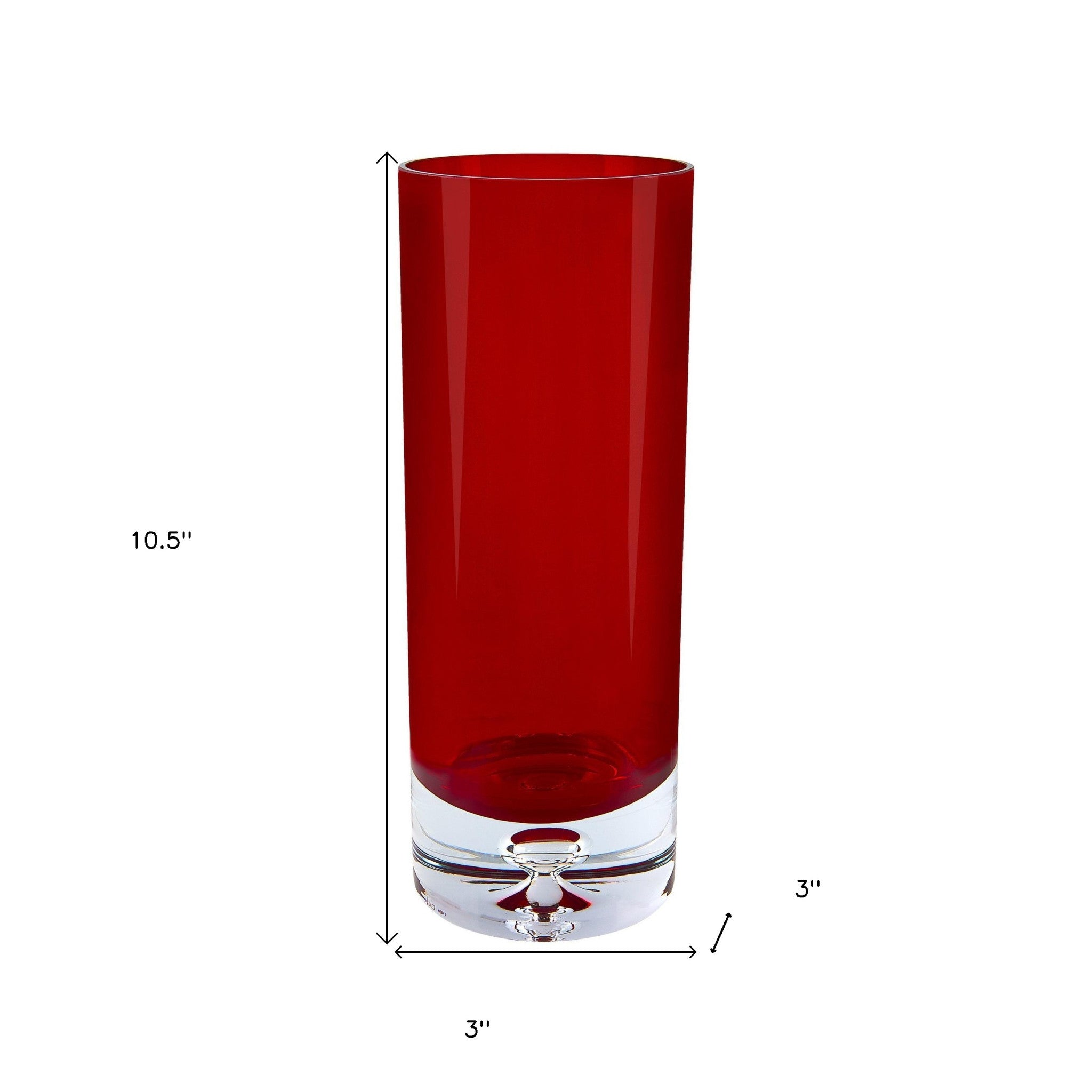 11" Red Crystal Glass Cylinder Table Vase