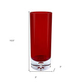 11" Red Crystal Glass Cylinder Table Vase