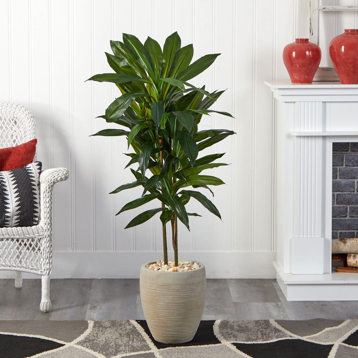 4' Artificial Dracaena Plant in Sand Colored Planter (Real Touch) - Rivour Home
