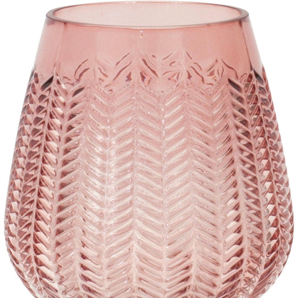 6" Pink Glass Textured Leaf Pattern Round Table Vase