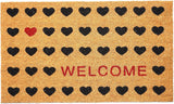 17" X 29" Natural and Black Coir Heart Welcome Door Mat