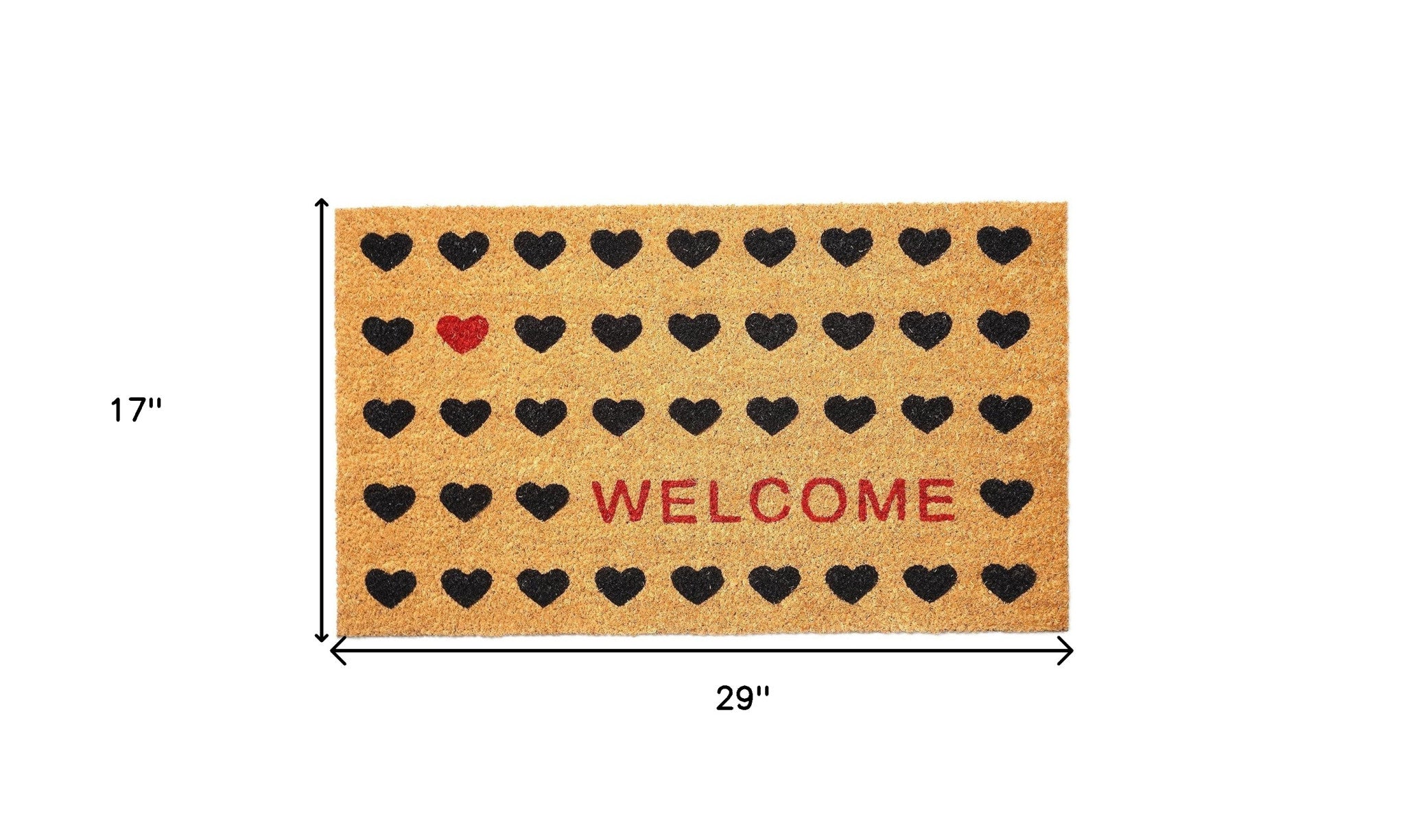 17" X 29" Natural and Black Coir Heart Welcome Door Mat