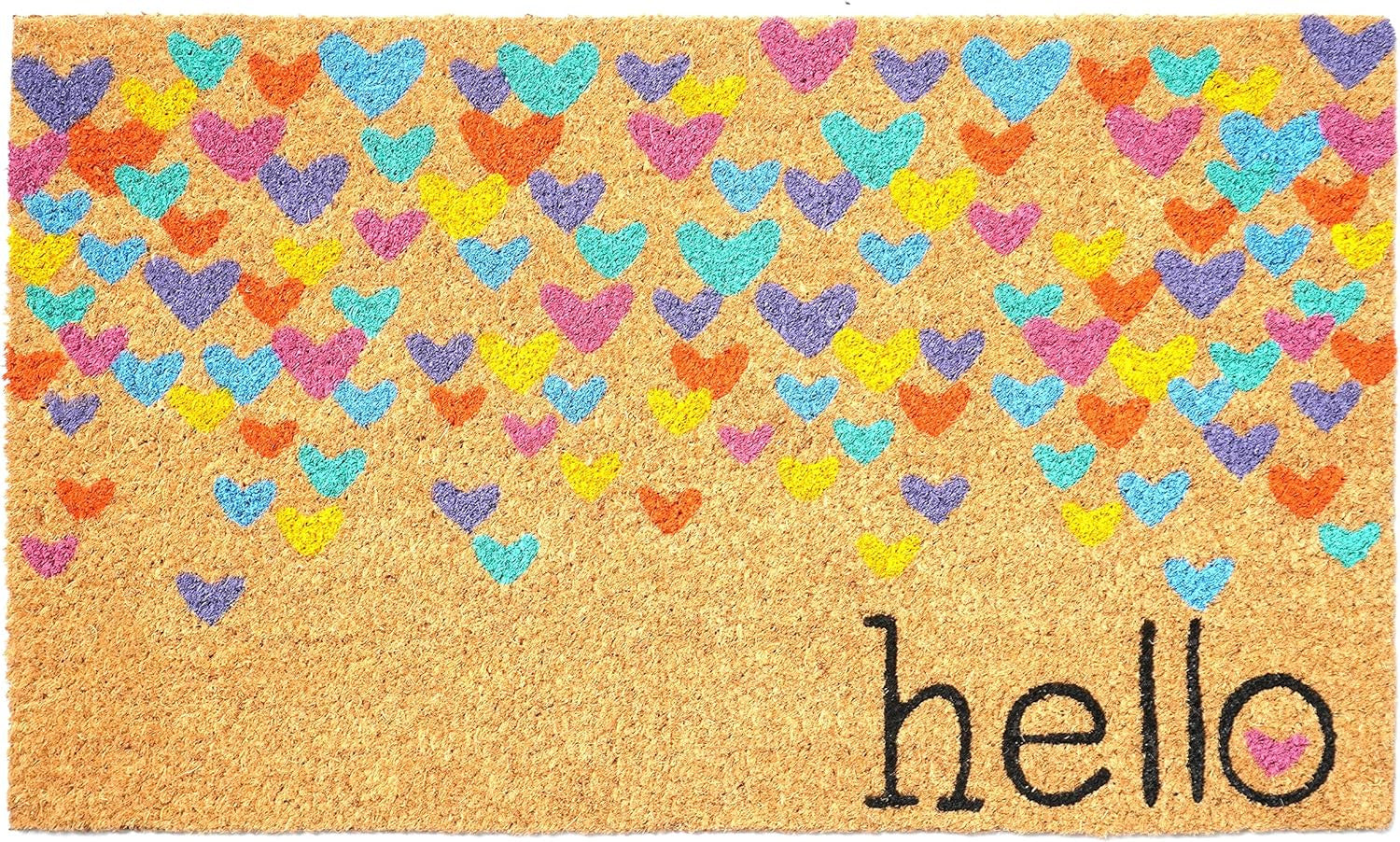 17" X 29" Natural Blue and Yellow Coir Heart Door Mat