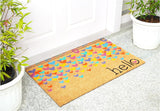 17" X 29" Natural Blue and Yellow Coir Heart Door Mat