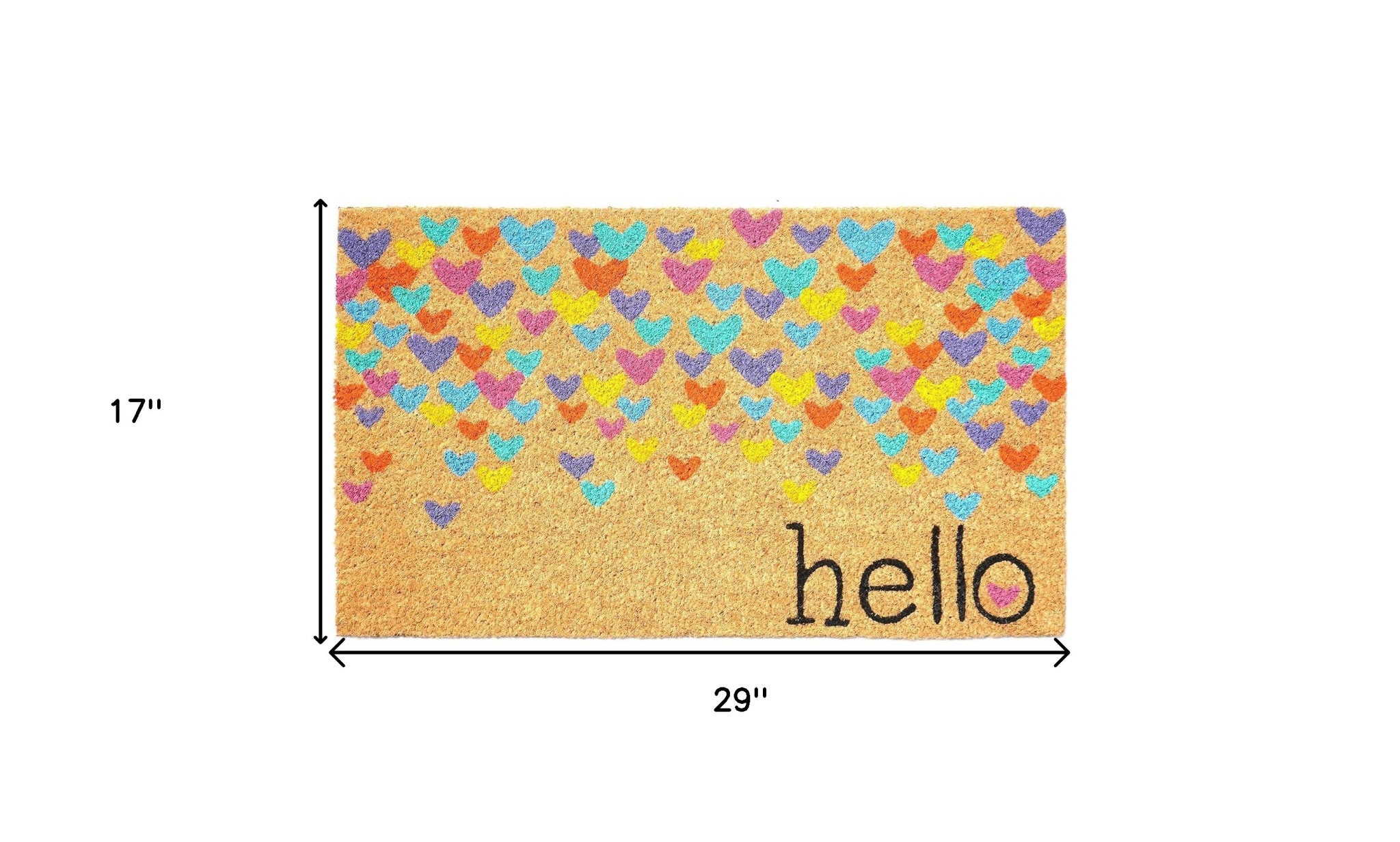 17" X 29" Natural Blue and Yellow Coir Heart Door Mat