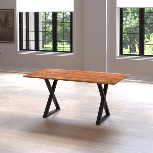 67 Inch Rectangular Dining Table with Live Edge Acacia Wood Top - Rivour Home