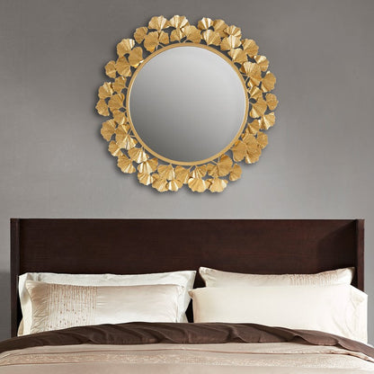 Eden Gold Gingko Leaf Round Wall Mirror 30.5"