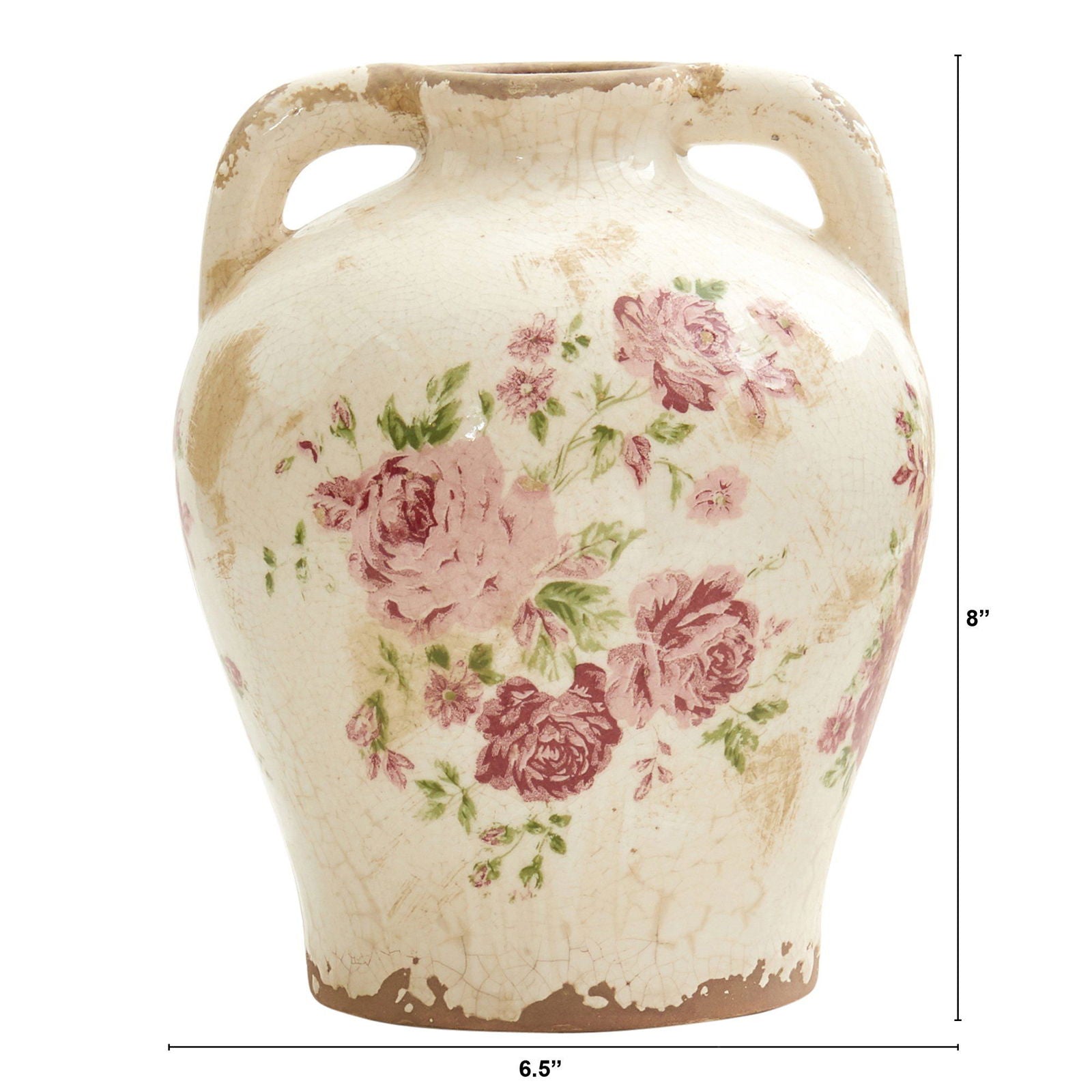 8” Tuscan Ceramic Floral Print Vase - Rivour Home
