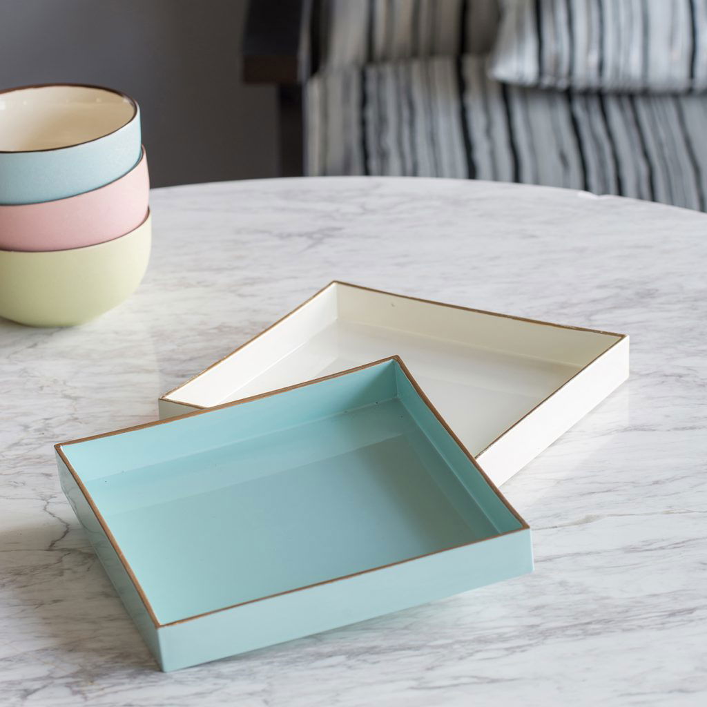 Alluring Mimosa Powder Blue Square Tray - Rivour Home