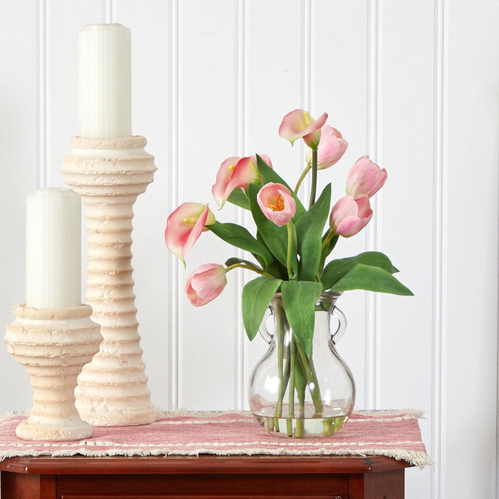 Calla Lily & Tulips Artificial Arrangement in Decorative Vase - Rivour Home