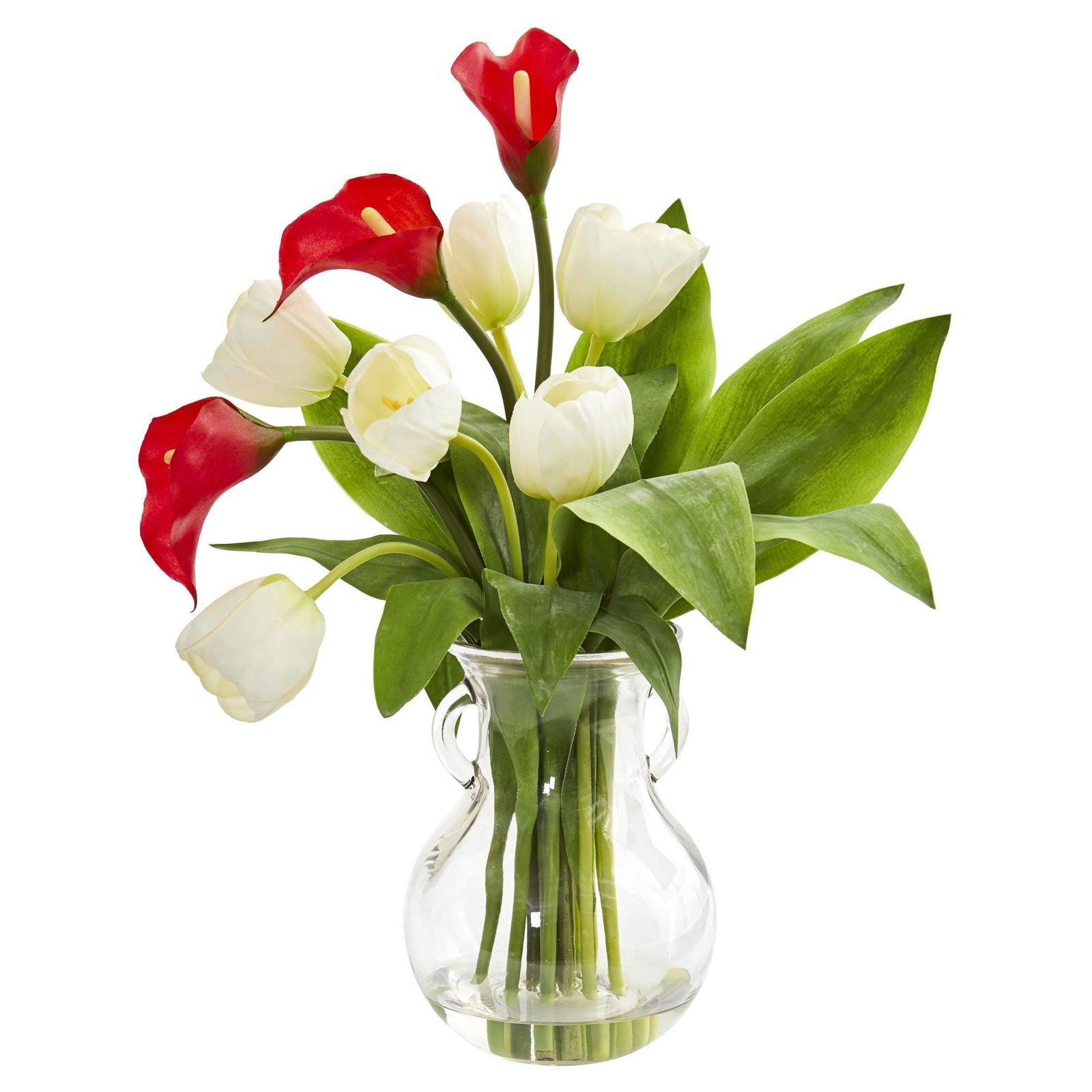 Calla Lily & Tulips Artificial Arrangement in Decorative Vase - Rivour Home