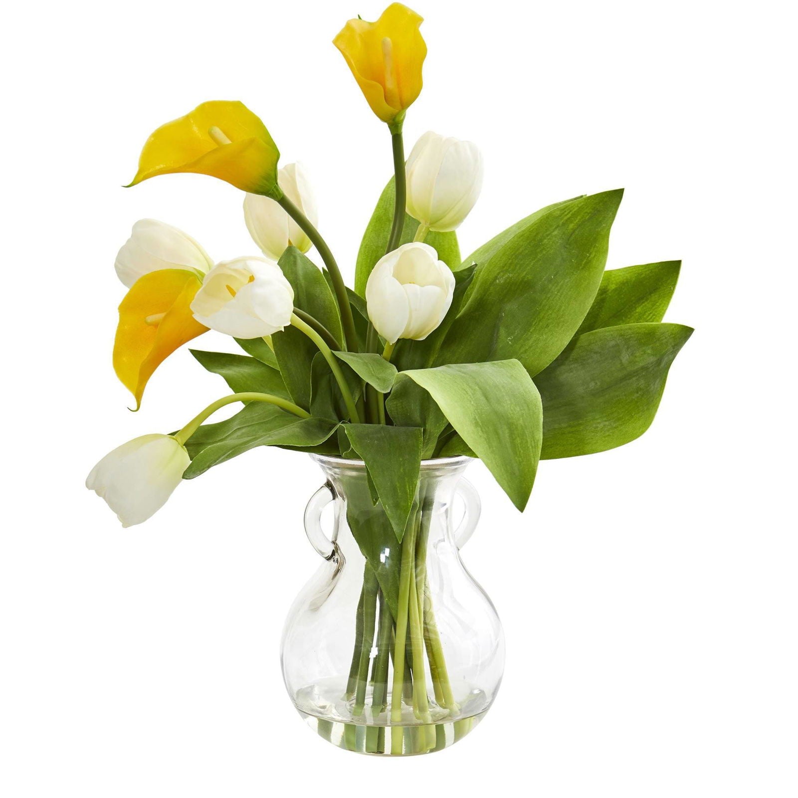 Calla Lily & Tulips Artificial Arrangement in Decorative Vase - Rivour Home